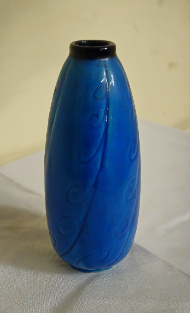 Rosalba Signed Ceramic Vase – Deep Egyptian Blue  -photo-3