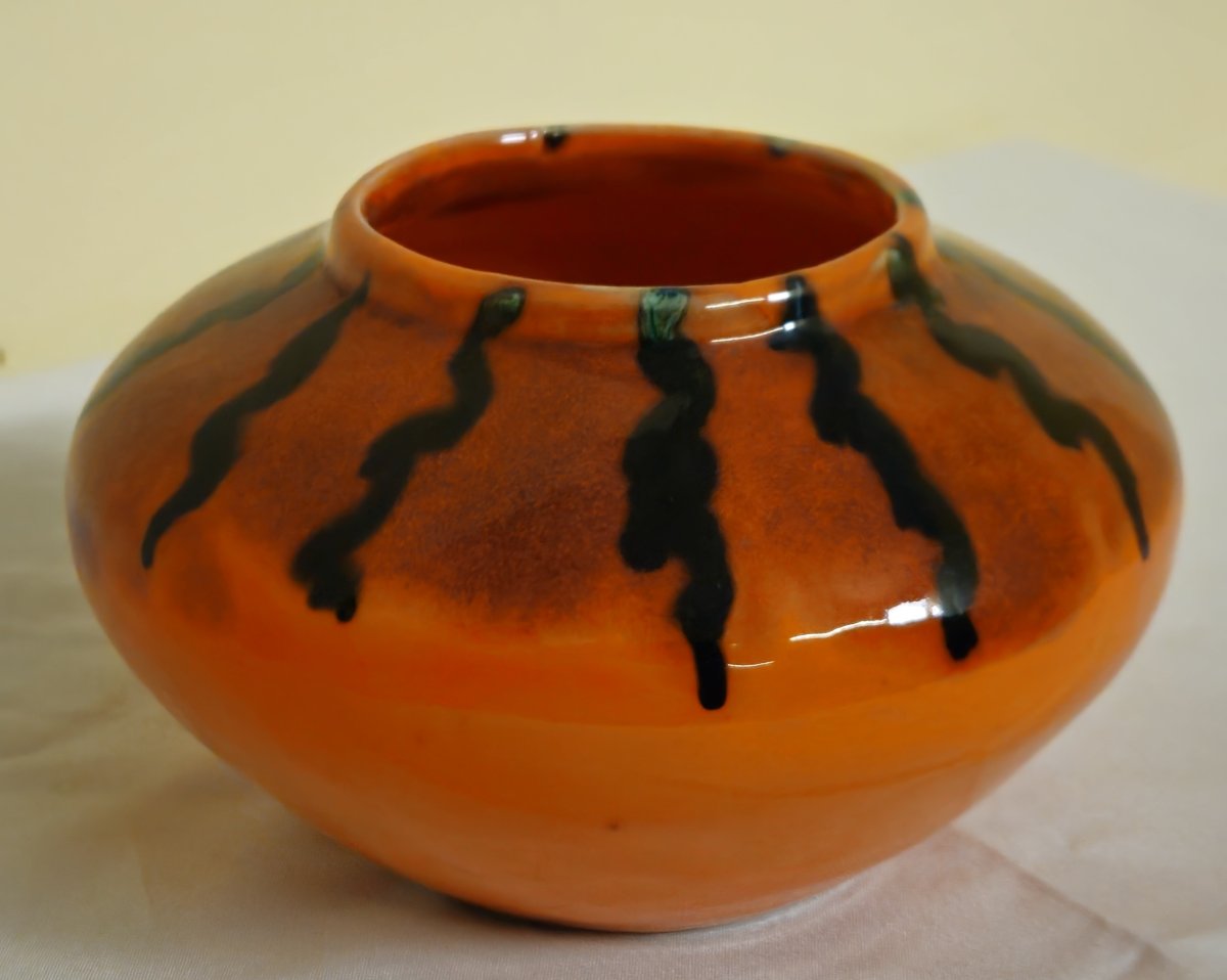 Vase en céramique signé CAMOS – Vallauris  Joli vase en céramique émaillée -photo-4