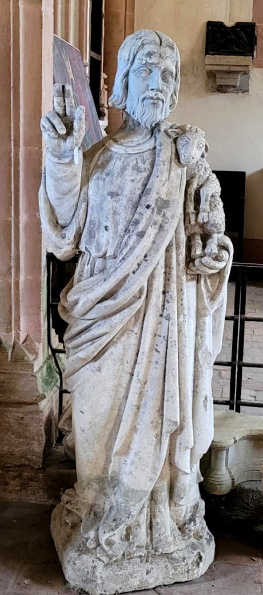 Monumental Stone Statue Of Christ The Good Shepherd, 16th Century-photo-2