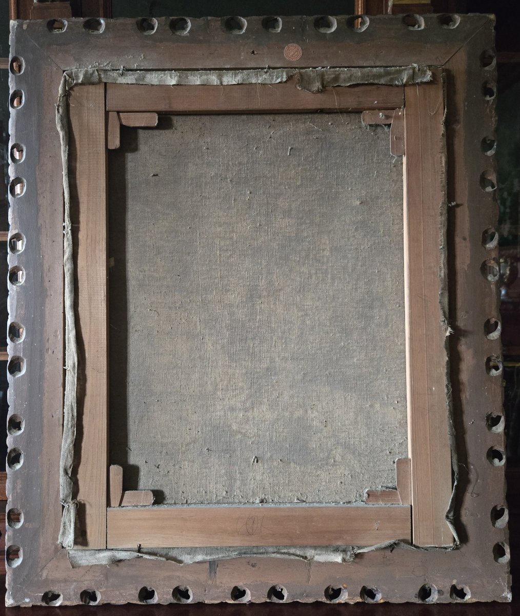 Tableau ancien – École Italienne Huile sur toile représentant la Sainte Famille-photo-7