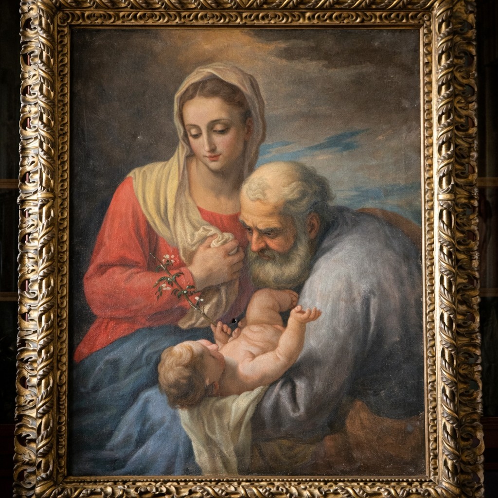 Tableau ancien – École Italienne Huile sur toile représentant la Sainte Famille