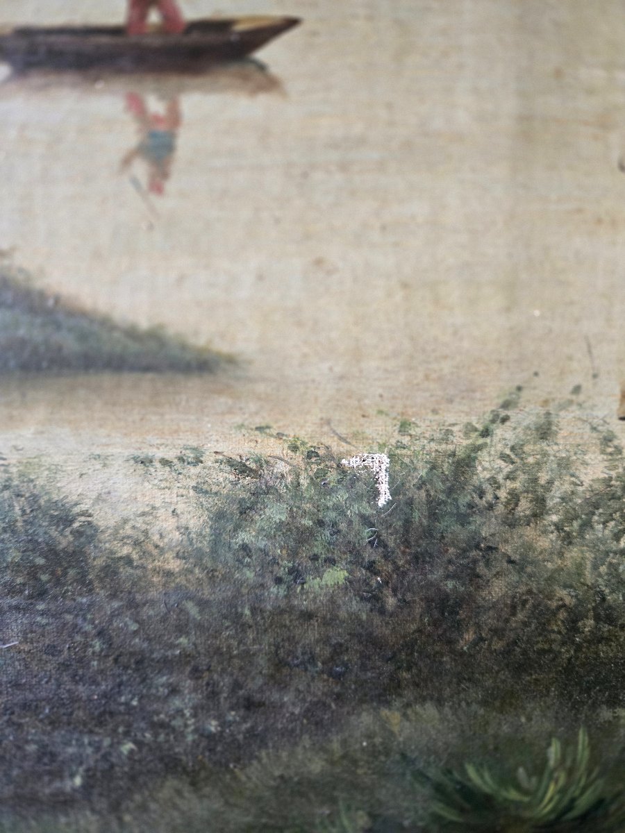 Lively Lakeside Landscape – Barbizon School, 19th Century – Oil On Canvas -photo-5