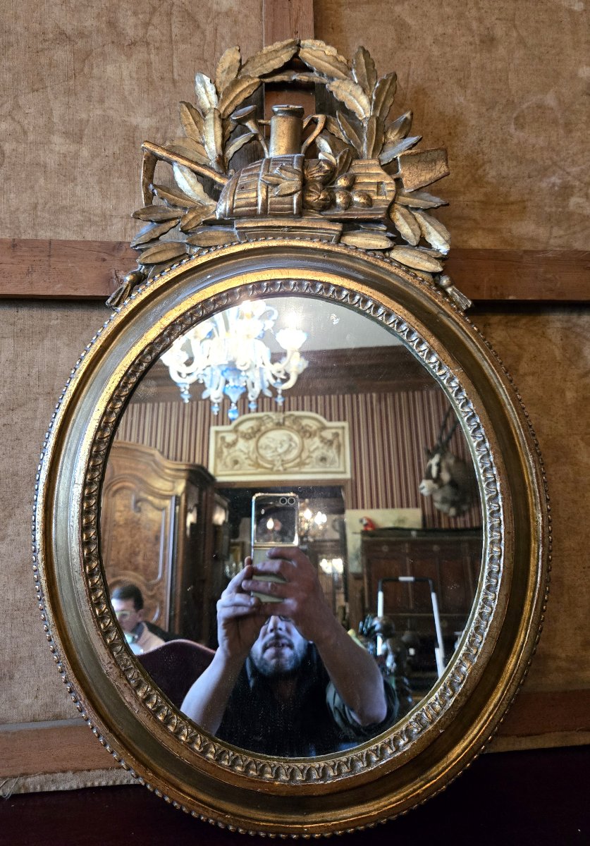Oval Mirror In Gilded Wood – Late 19th Century  -photo-1