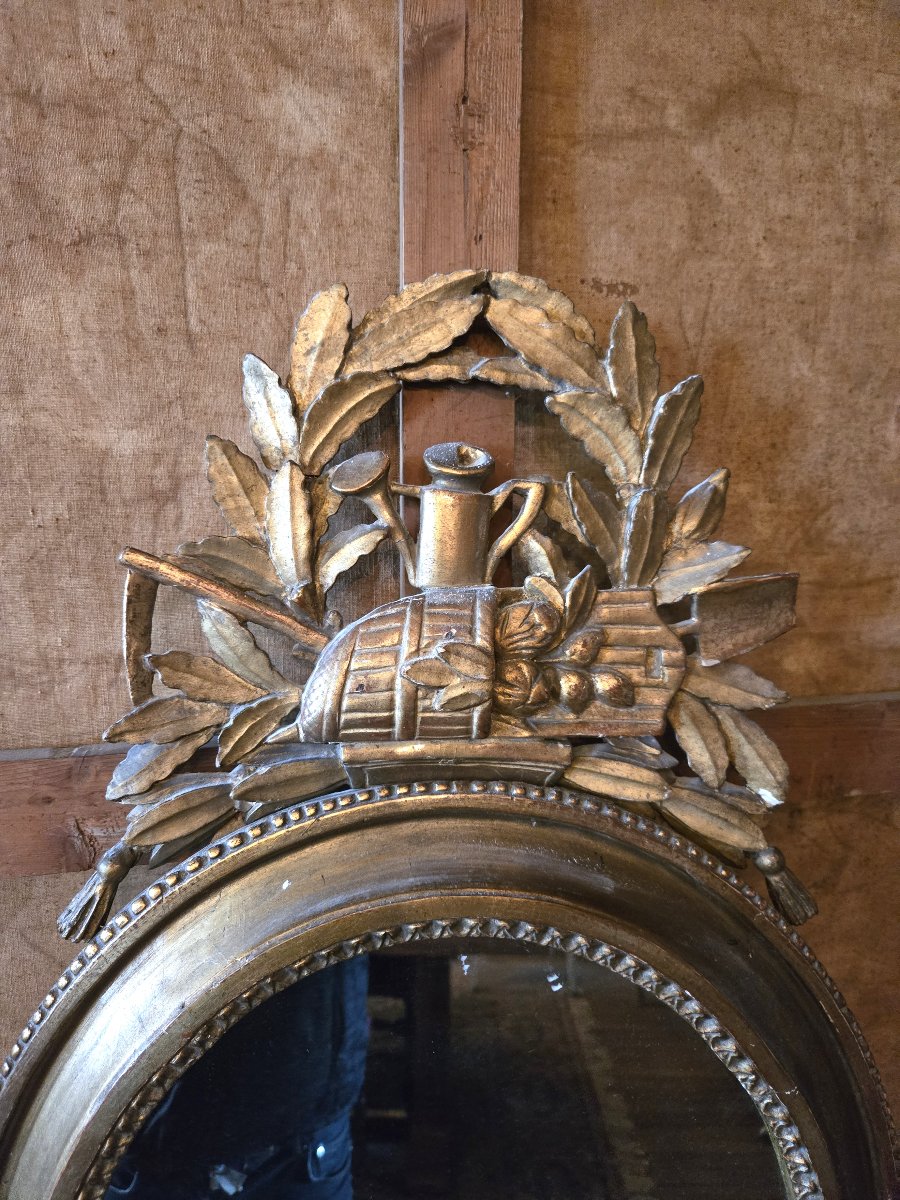 Oval Mirror In Gilded Wood – Late 19th Century  -photo-3