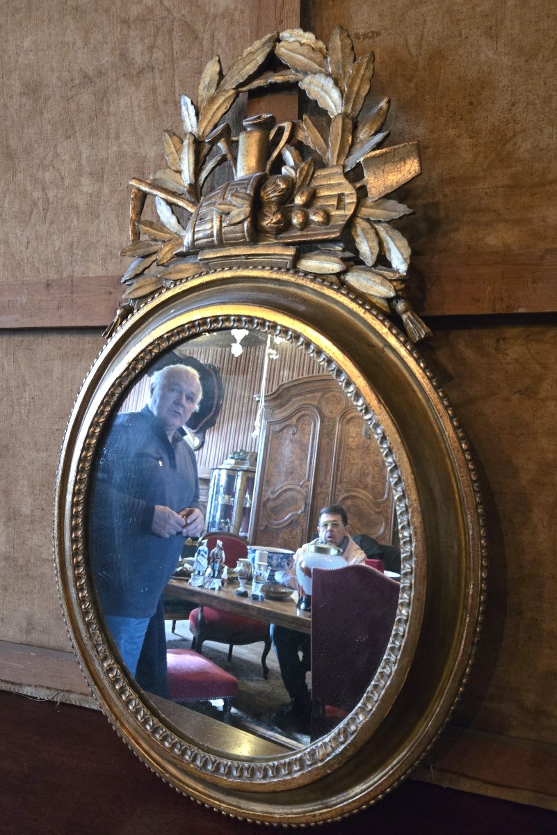 Oval Mirror In Gilded Wood – Late 19th Century  -photo-4