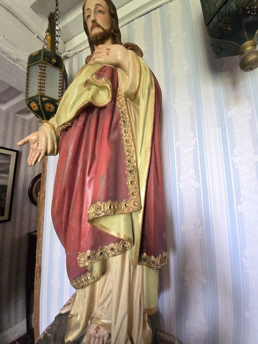Statue du Sacré-Cœur de Jésus en terre cuite polychrome – XVIIIᵉ siècle  -photo-5