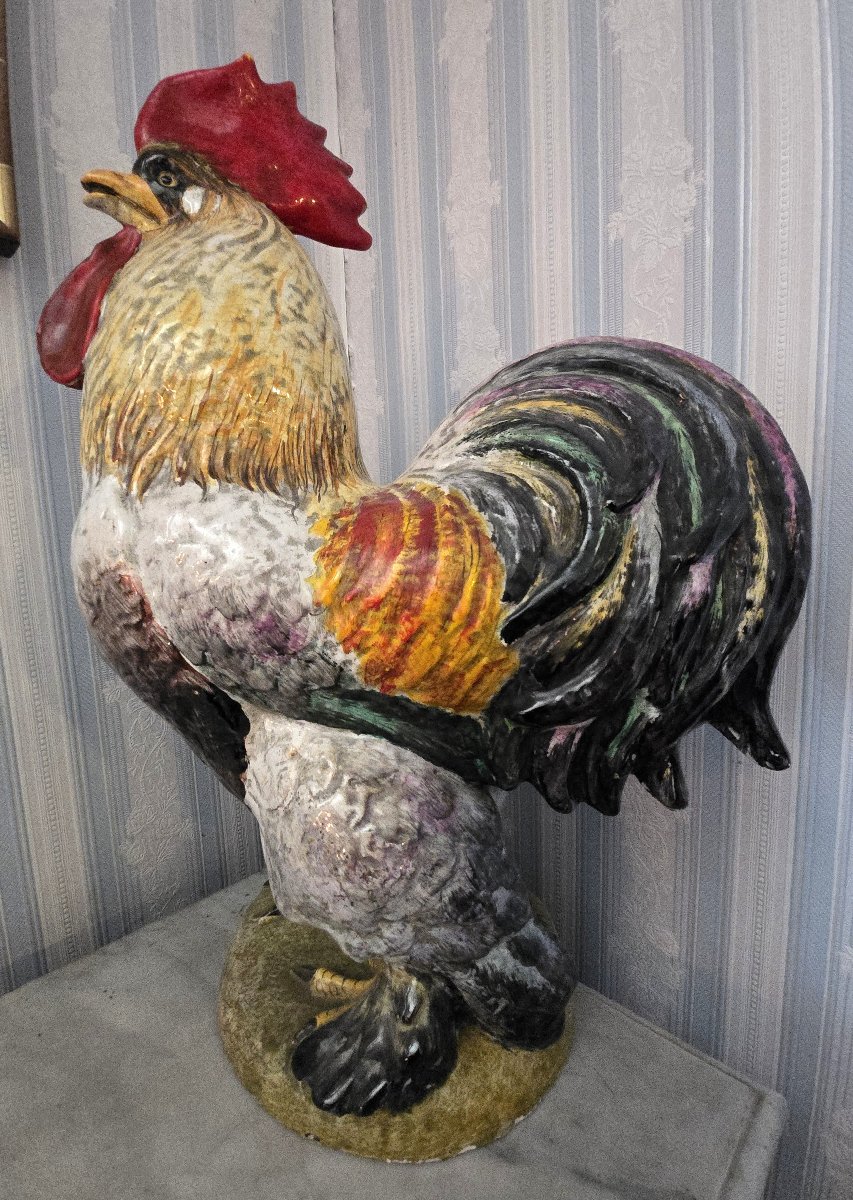 Important Decorative Polychrome Ceramic Rooster – 20th Century-photo-1