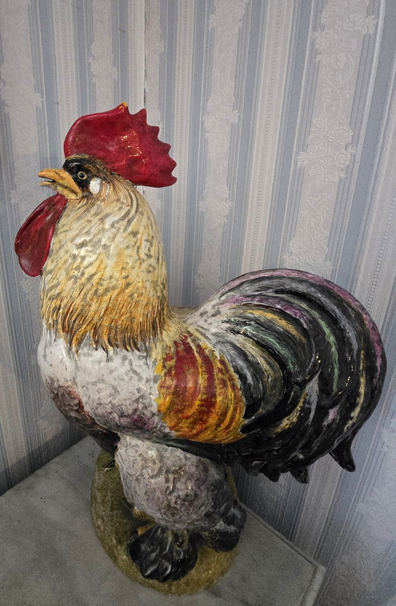 Important Decorative Polychrome Ceramic Rooster – 20th Century-photo-2