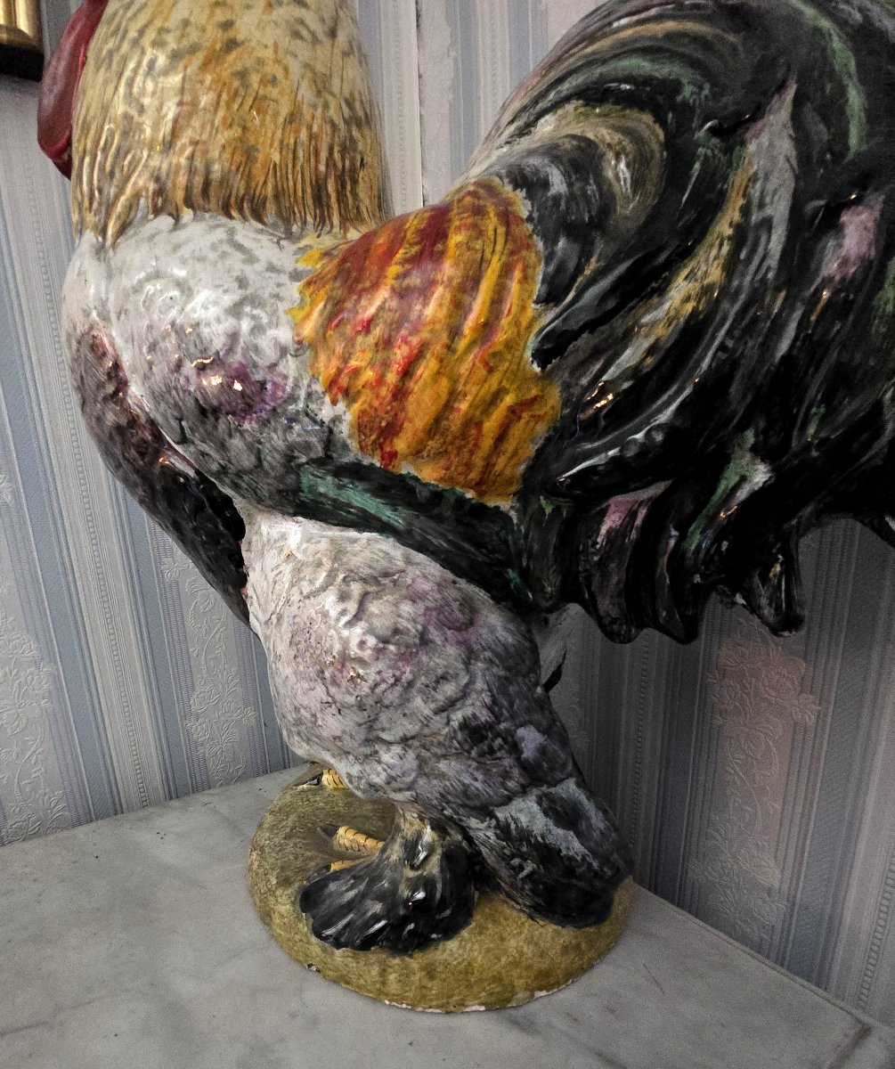 Important Decorative Polychrome Ceramic Rooster – 20th Century-photo-4