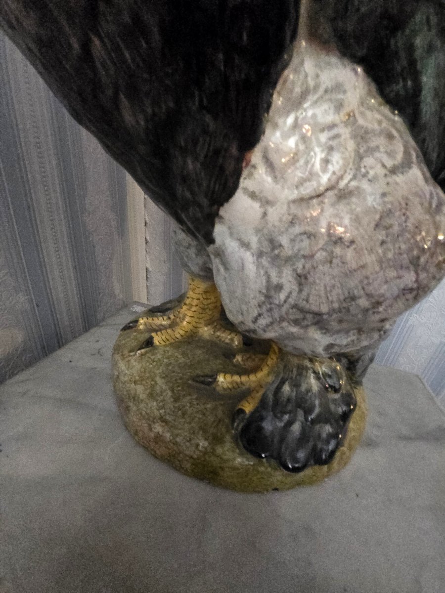 Important Decorative Polychrome Ceramic Rooster – 20th Century-photo-5