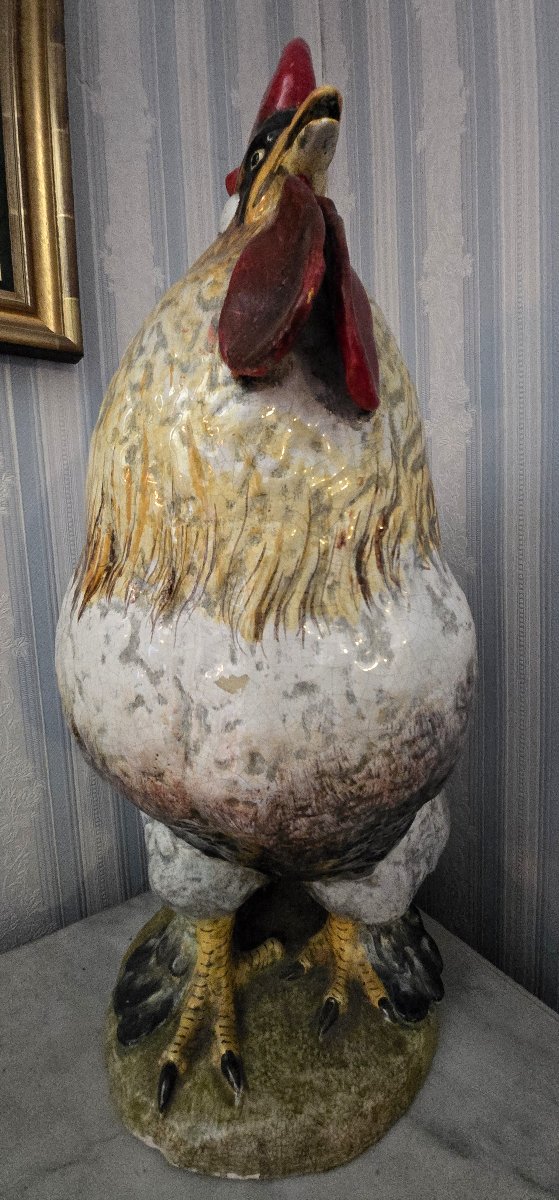 Important Decorative Polychrome Ceramic Rooster – 20th Century-photo-6