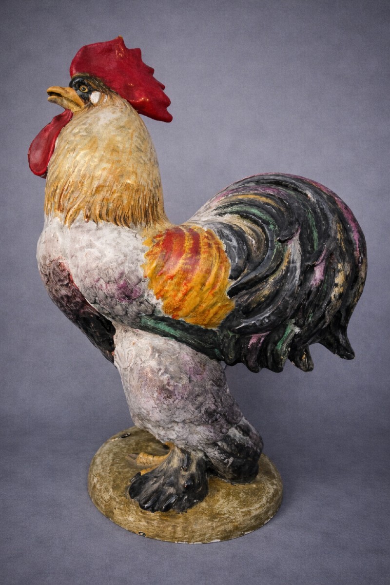 Important Decorative Polychrome Ceramic Rooster – 20th Century
