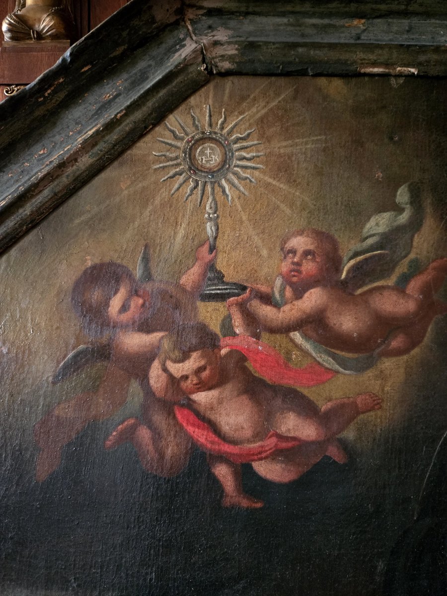 Huile sur toile représentant Sainte Gertrude Époque XVIe siècle  -photo-4