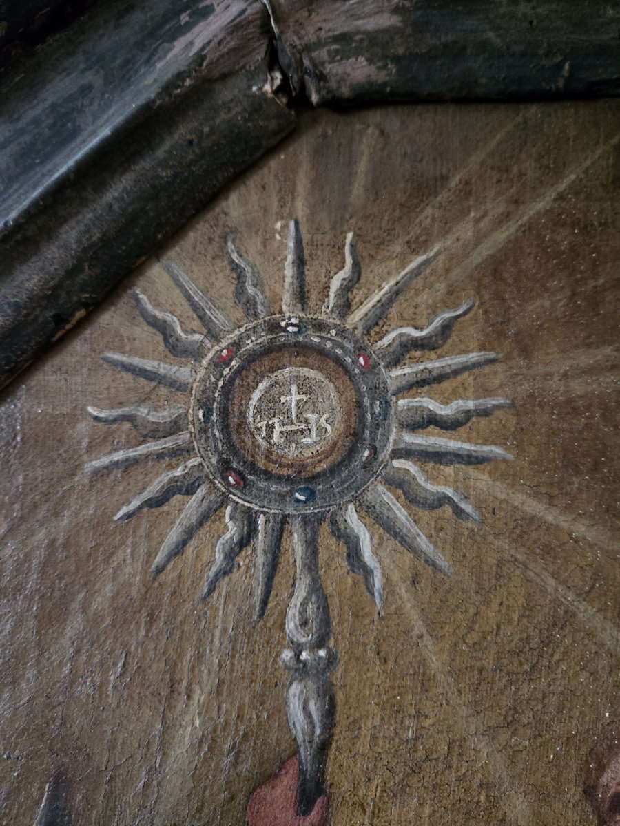 Huile sur toile représentant Sainte Gertrude Époque XVIe siècle  -photo-1