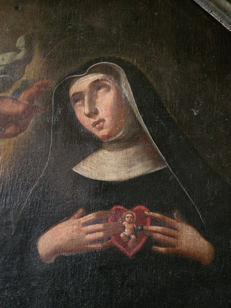Huile sur toile représentant Sainte Gertrude Époque XVIe siècle  -photo-2