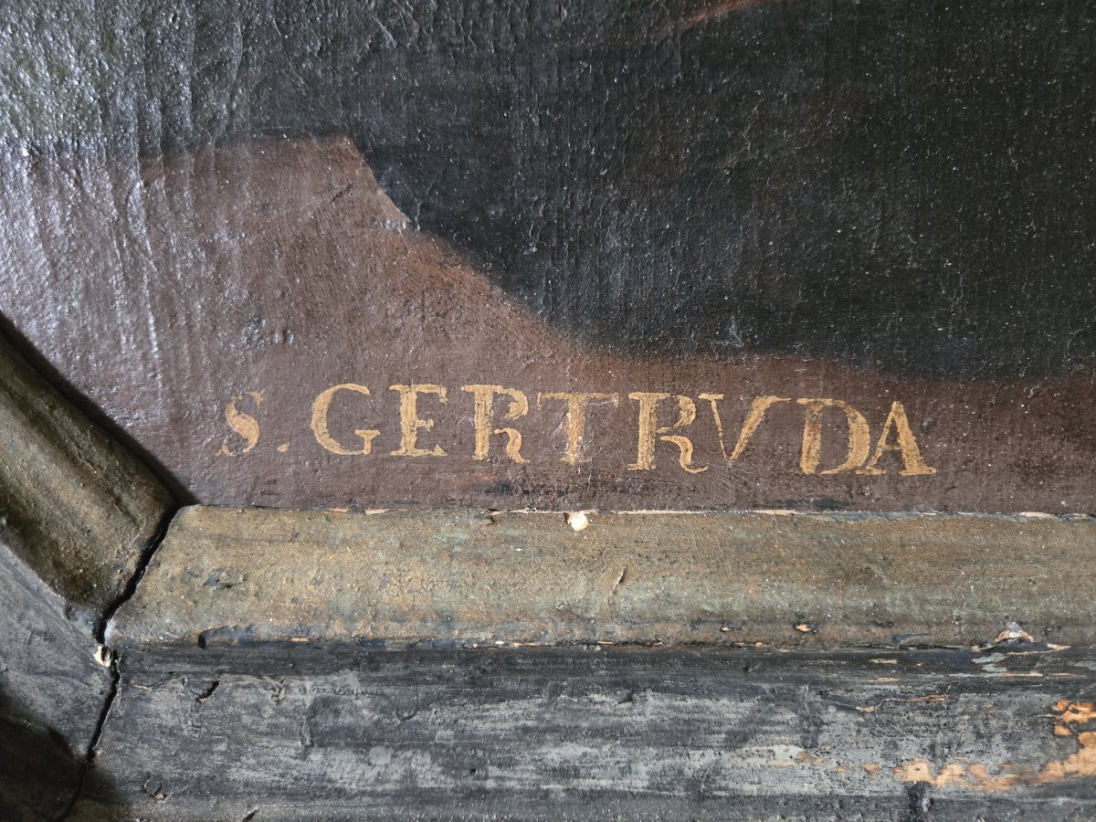 Huile sur toile représentant Sainte Gertrude Époque XVIe siècle  -photo-4