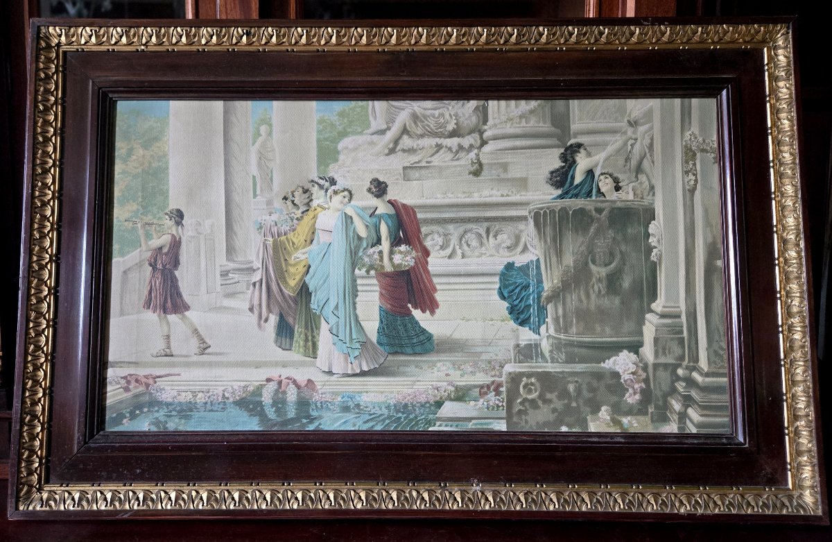 Handprint On Canvas – Lively Antique Scene, 20th Century  -photo-1