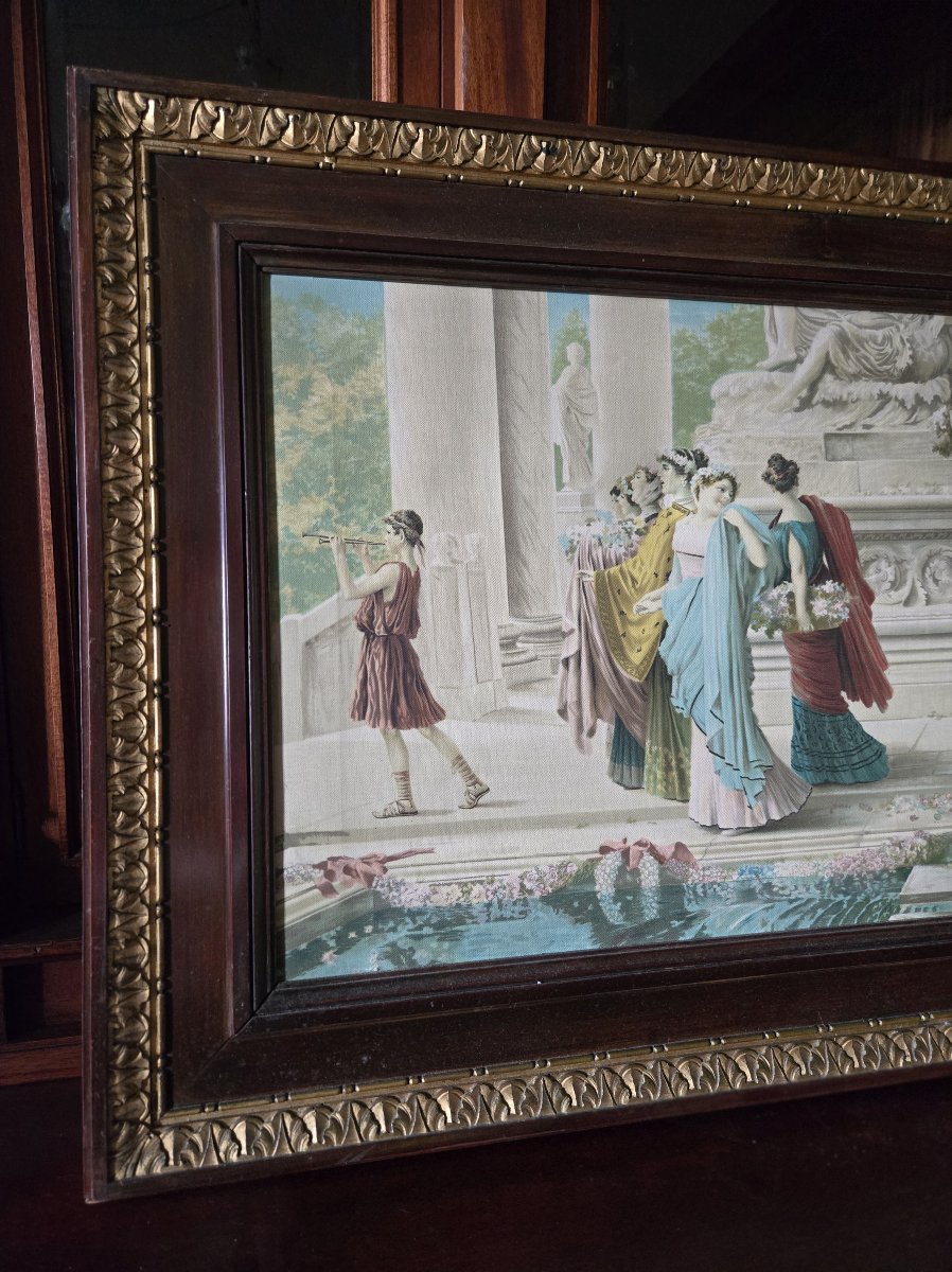 Handprint On Canvas – Lively Antique Scene, 20th Century  -photo-2