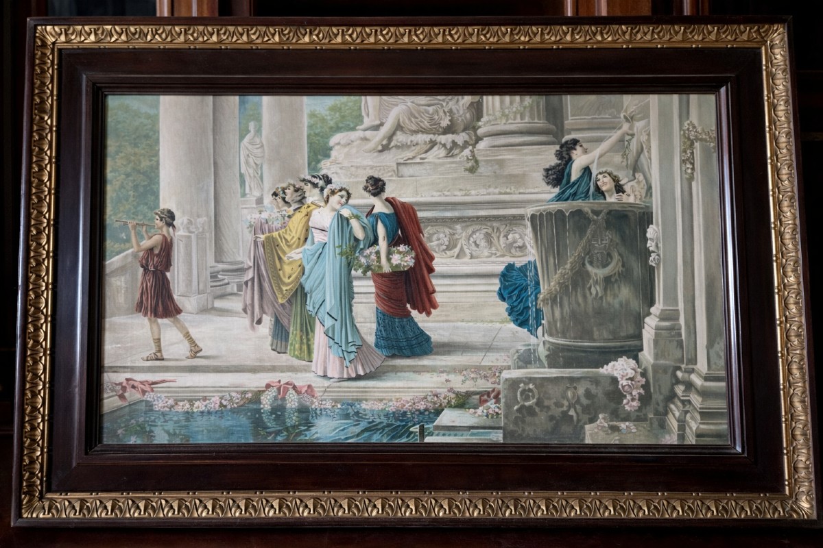 Handprint On Canvas – Lively Antique Scene, 20th Century  