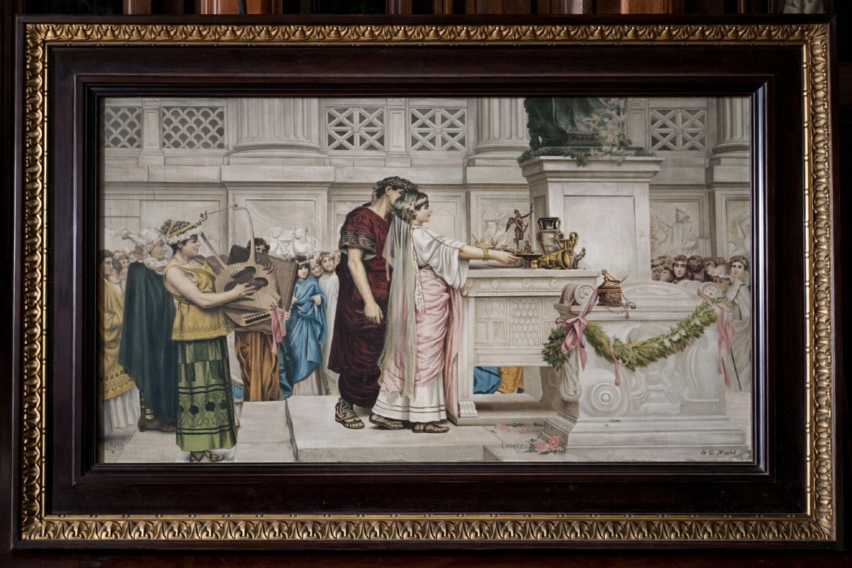 Handprint On Canvas – Ritual Scene Inspired By Antiquity, 20th Century  