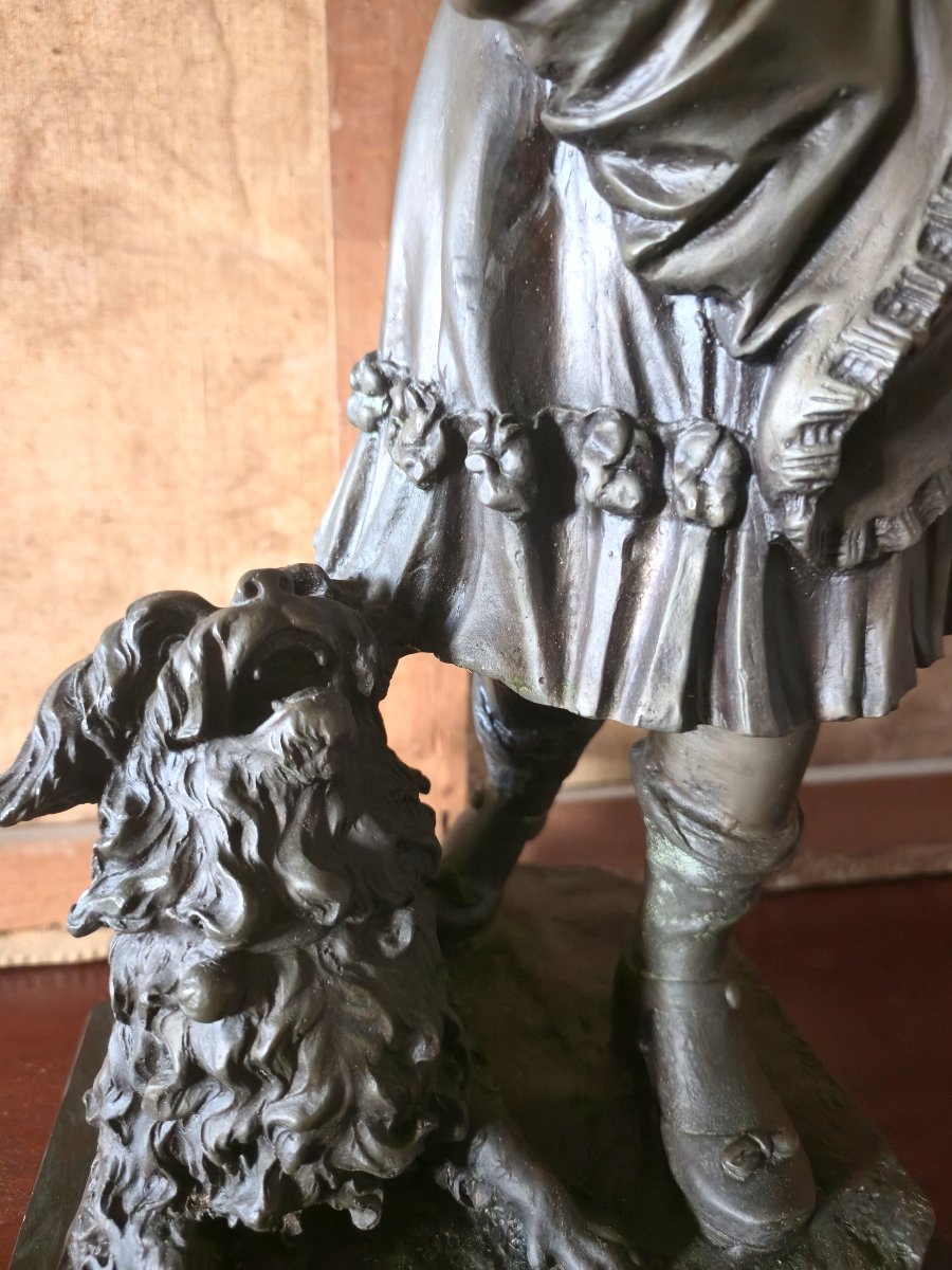 Sculpture en bronze – Enfant à la fillette et au chien Époque : XXᵉ siècle -photo-3