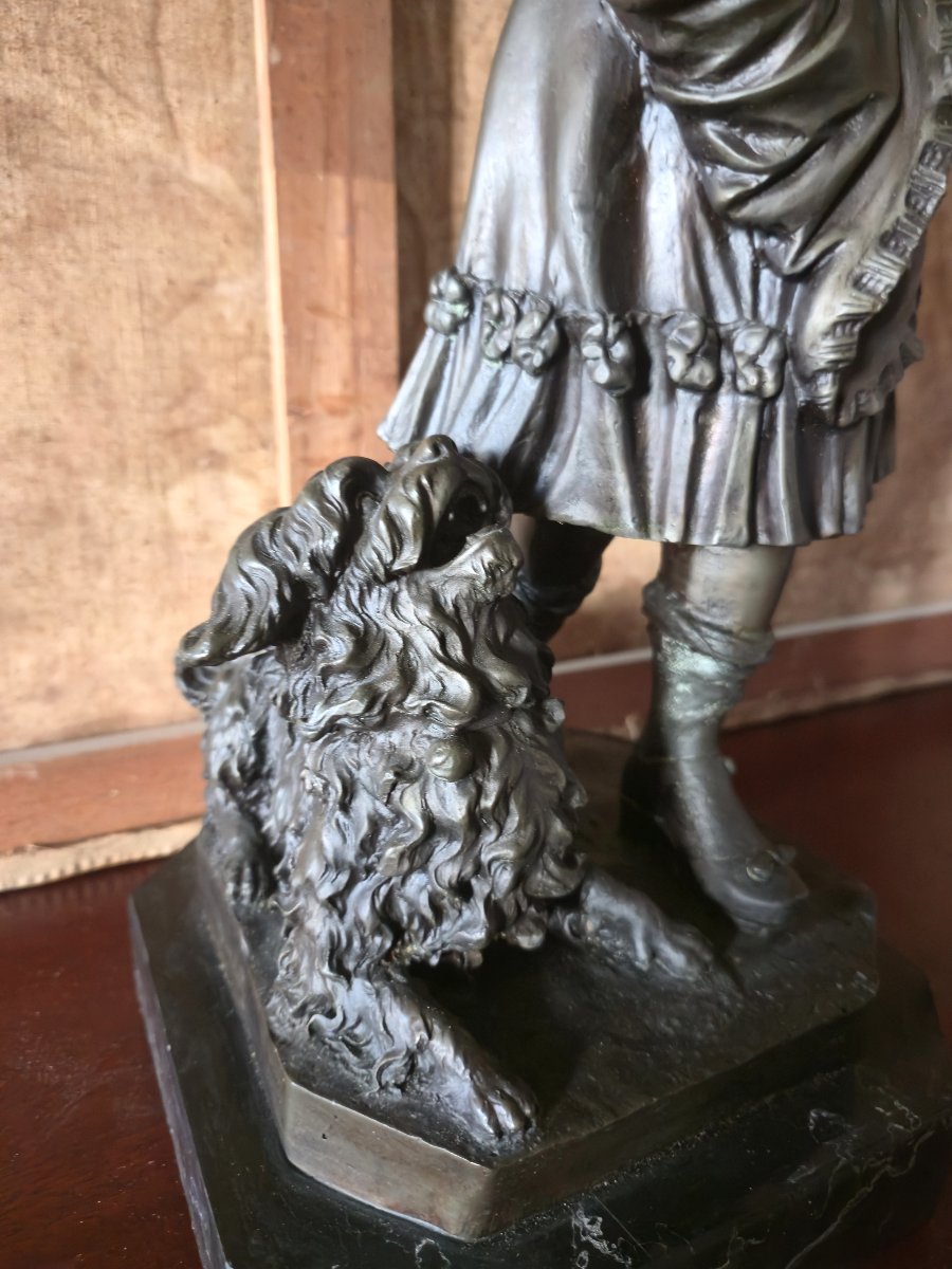 Sculpture en bronze – Enfant à la fillette et au chien Époque : XXᵉ siècle -photo-4