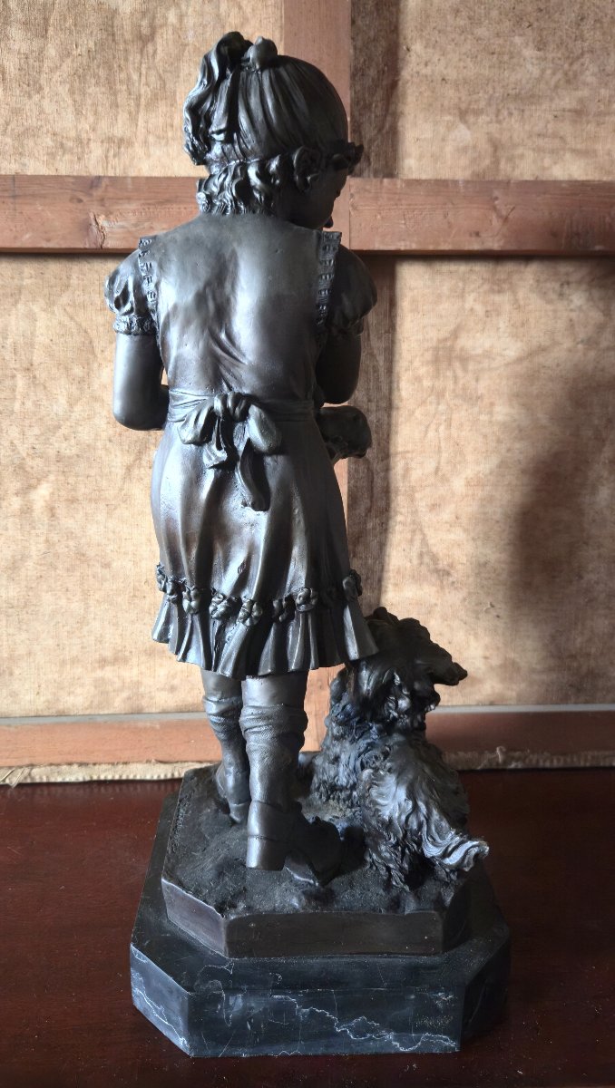 Sculpture en bronze – Enfant à la fillette et au chien Époque : XXᵉ siècle -photo-7