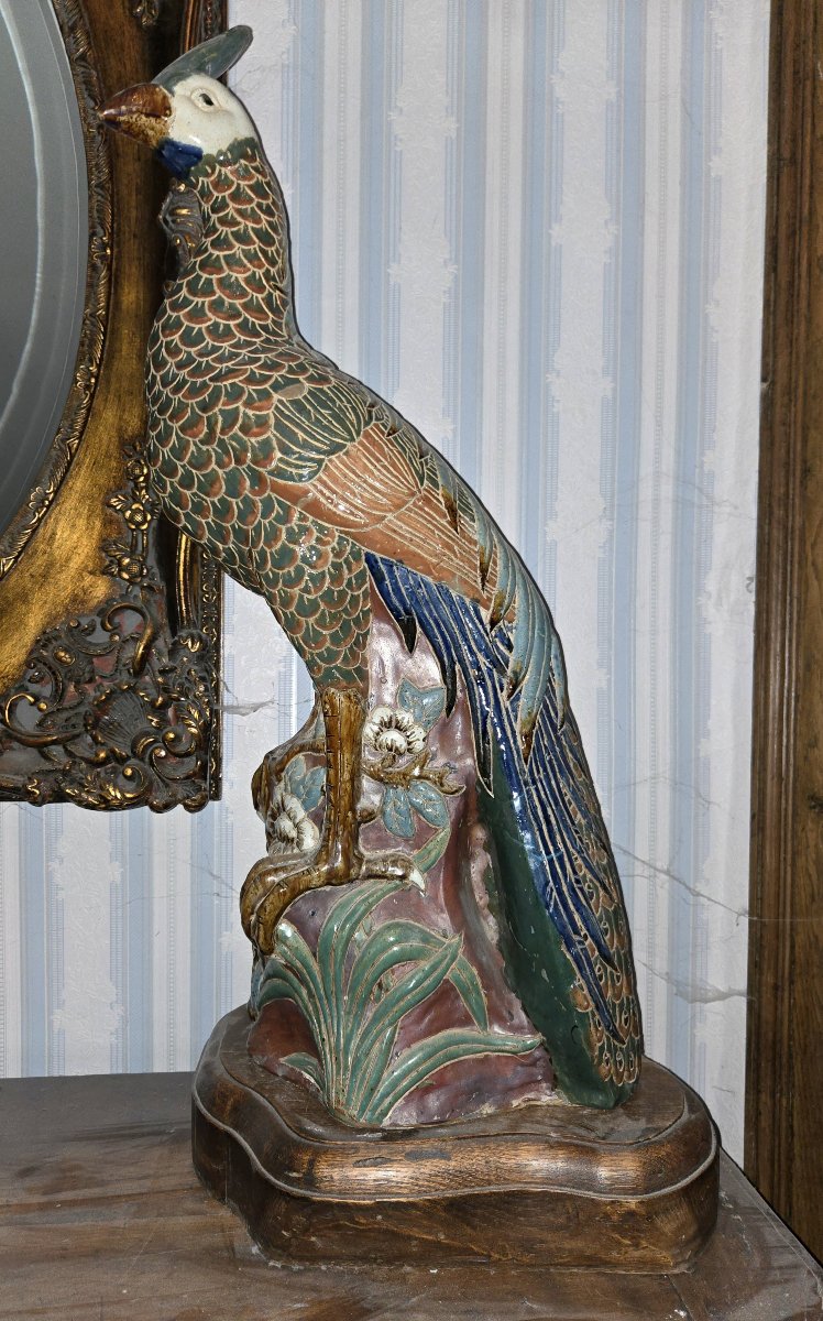 Grand paon décoratif en céramique – XXᵉ siècle -photo-2