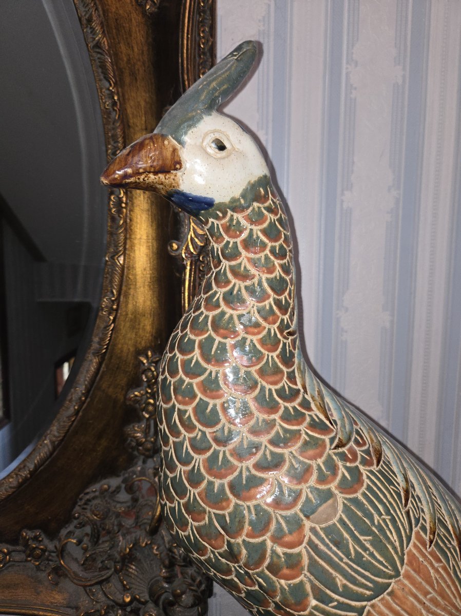 Grand paon décoratif en céramique – XXᵉ siècle -photo-3