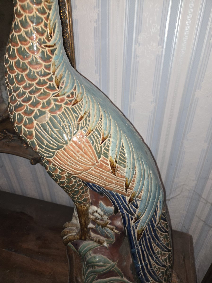 Grand paon décoratif en céramique – XXᵉ siècle -photo-4