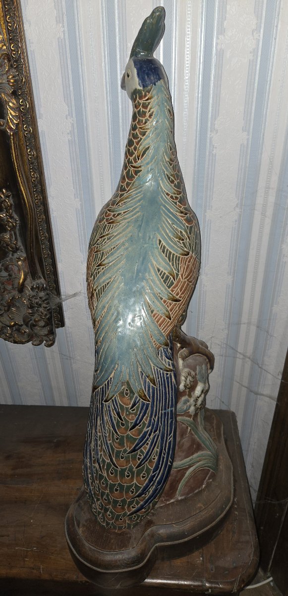 Grand paon décoratif en céramique – XXᵉ siècle -photo-7