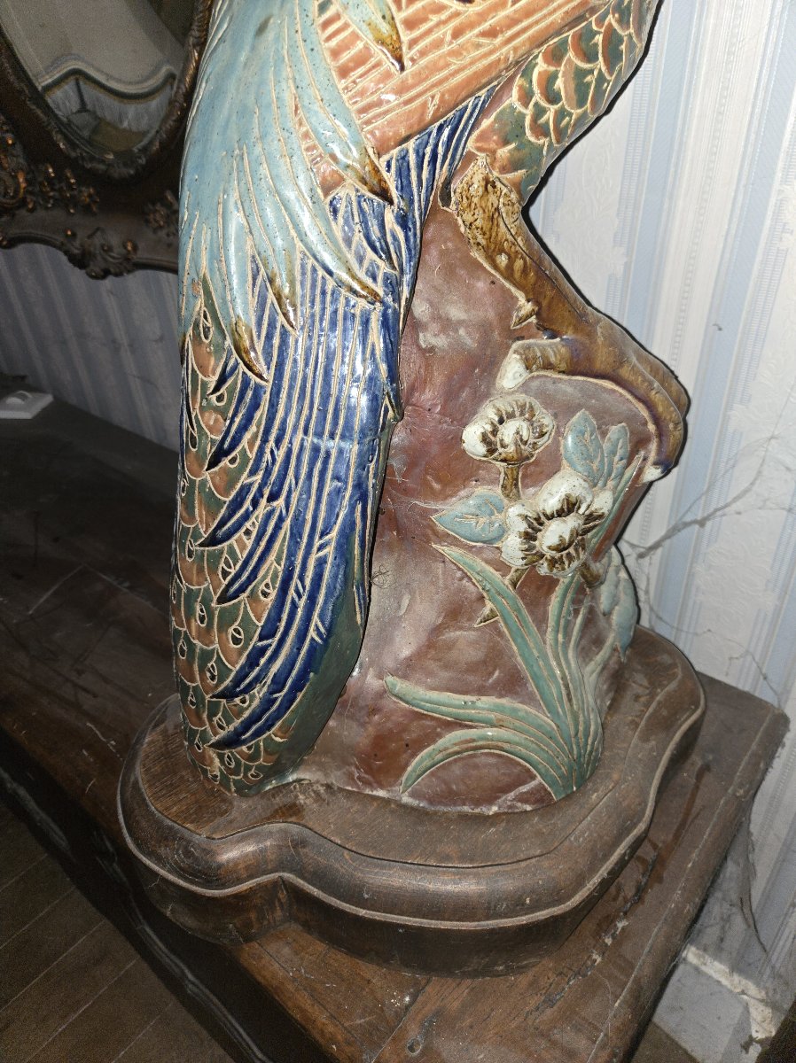 Grand paon décoratif en céramique – XXᵉ siècle -photo-8