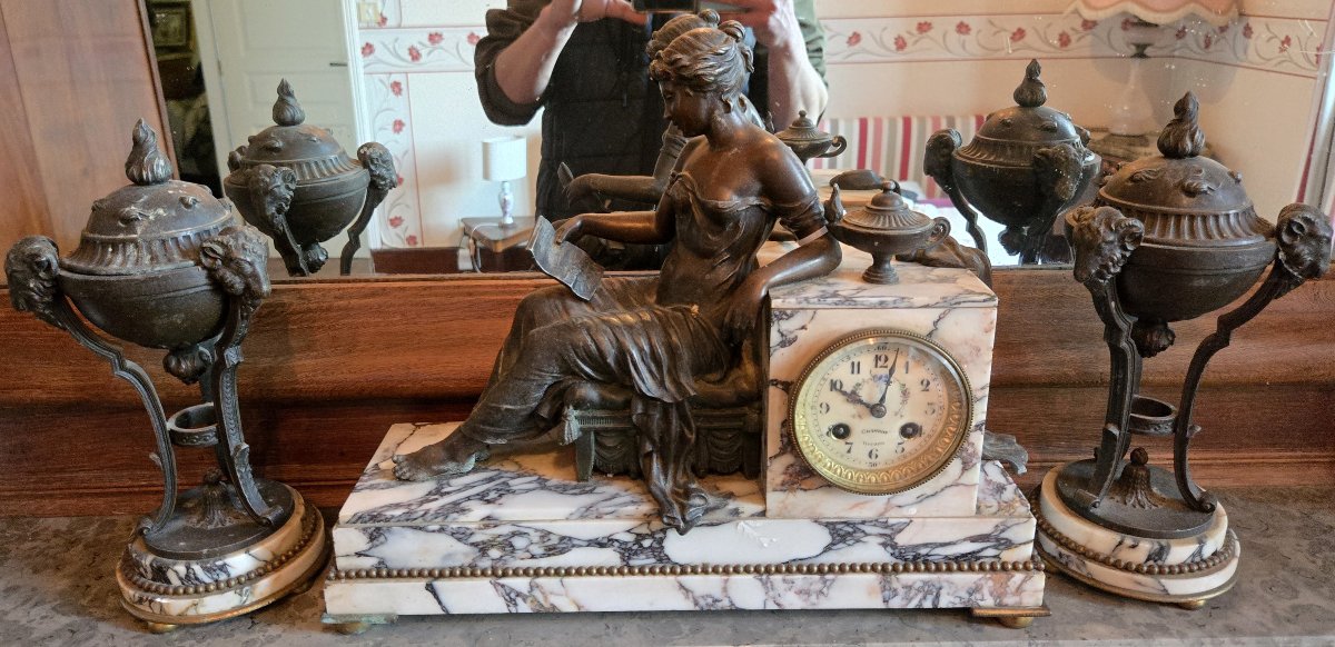 Garniture de Pendule de cheminée trois piéces en régule – Époque XIXᵉ siècle -photo-1