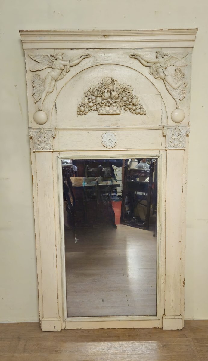  Large Antique Trumeau Mirror, Empire Period – Decorated With Winged Women – 19th Century -photo-1