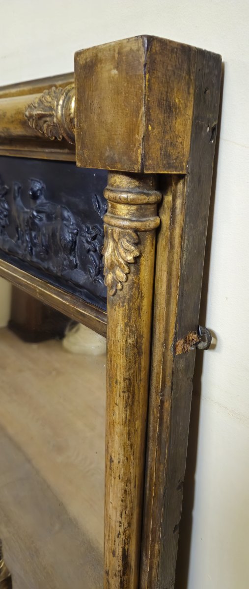 Grand miroir ancien en bois doré et relief en terre cuite époque Empire – XIXᵉ siècle-photo-5