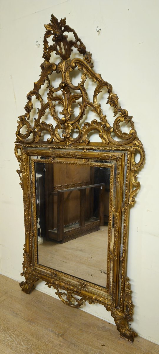 Very Large Antique Mirror In Carved And Gilded Wood – Rococo/louis XV Style – H 185cm    -photo-2