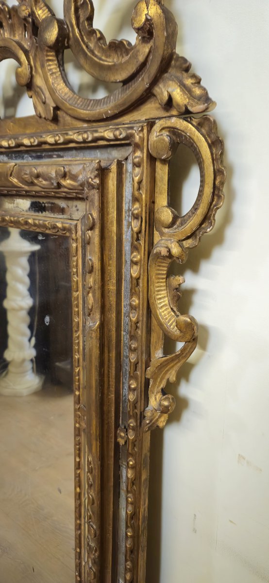 Very Large Antique Mirror In Carved And Gilded Wood – Rococo/louis XV Style – H 185cm    -photo-5