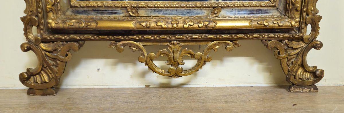 Very Large Antique Mirror In Carved And Gilded Wood – Rococo/louis XV Style – H 185cm    -photo-6