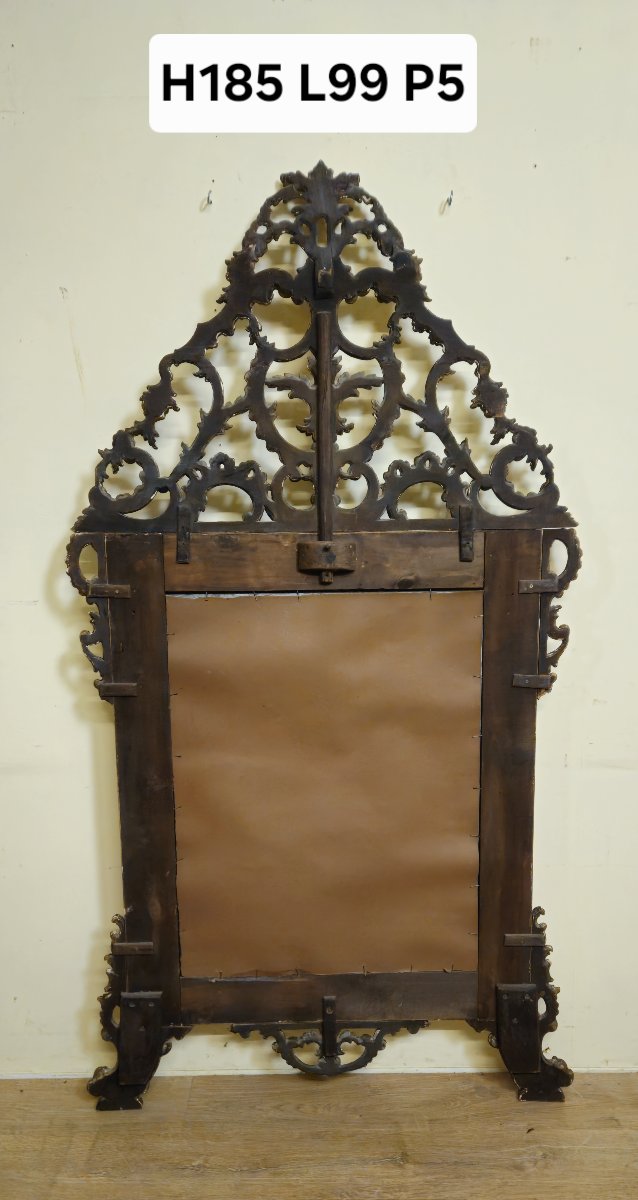 Very Large Antique Mirror In Carved And Gilded Wood – Rococo/louis XV Style – H 185cm    -photo-7