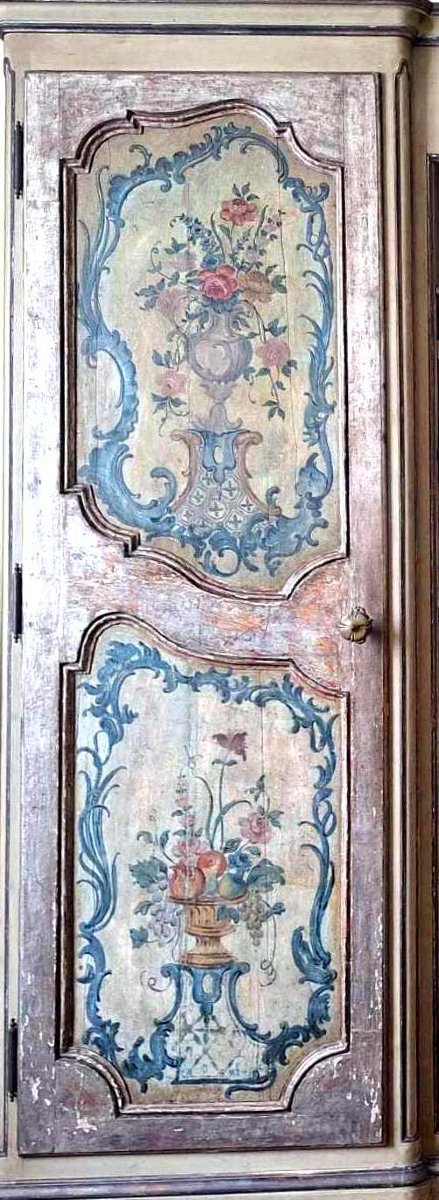 Bibliothèque / Bibus / Armoire peinte de style XVIIIe – Décor floral polychrome  -photo-4