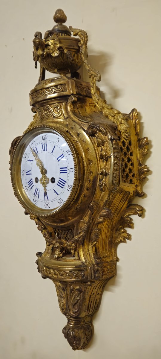 Large Antique Wall Clock In Gilt Bronze – Louis XV Style – 19th Century-photo-2