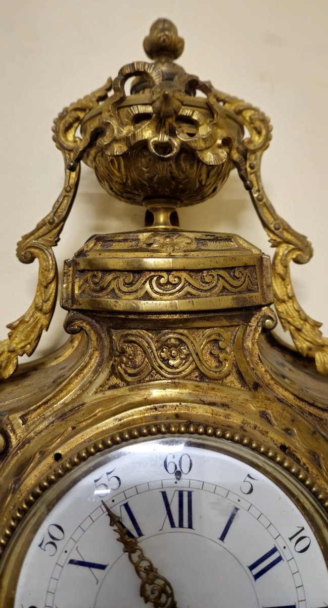 Large Antique Wall Clock In Gilt Bronze – Louis XV Style – 19th Century-photo-4