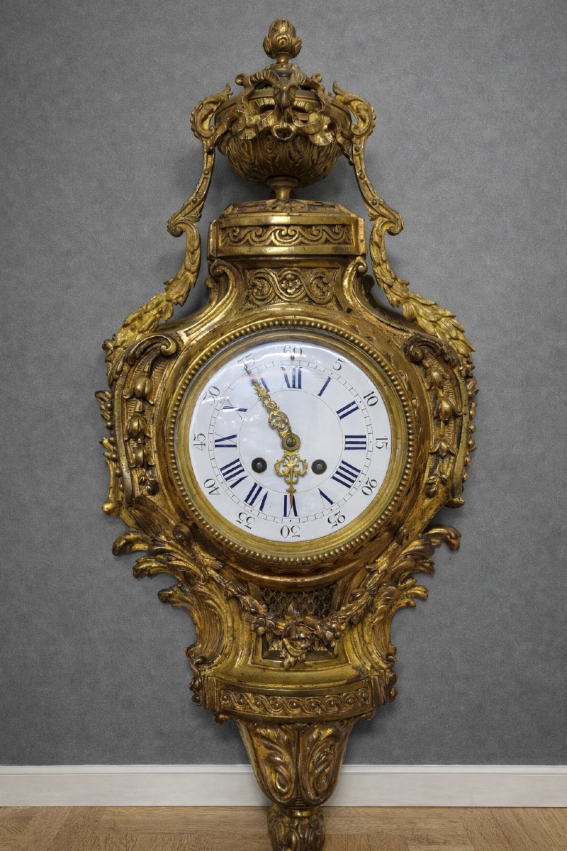Large Antique Wall Clock In Gilt Bronze – Louis XV Style – 19th Century