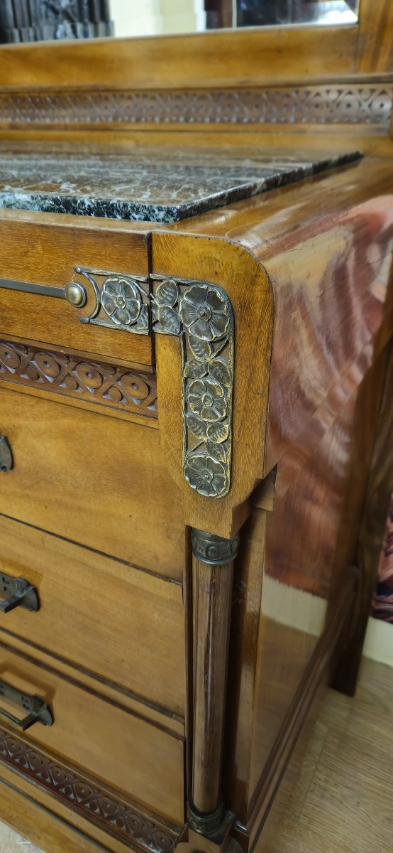 Empire Style Mirrored Chest Of Drawers / Mahogany & Marble – Early 20th Century -photo-3
