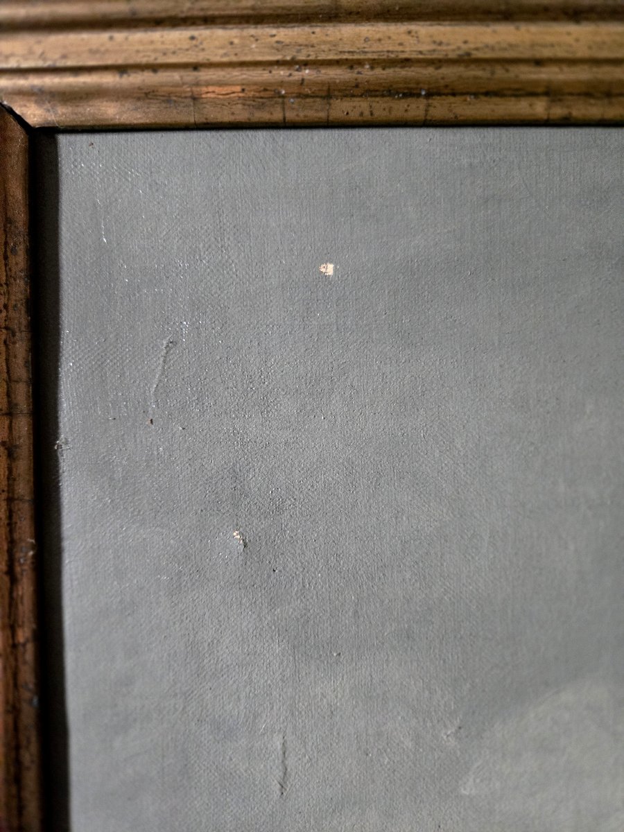 Tableau ancien – Paysage d’hiver animé – Signé R.T. Stuart – Huile sur toile – -photo-4