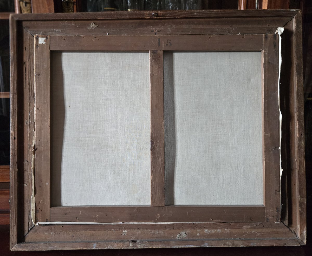 Tableau ancien – Paysage d’hiver animé – Signé R.T. Stuart – Huile sur toile – -photo-8