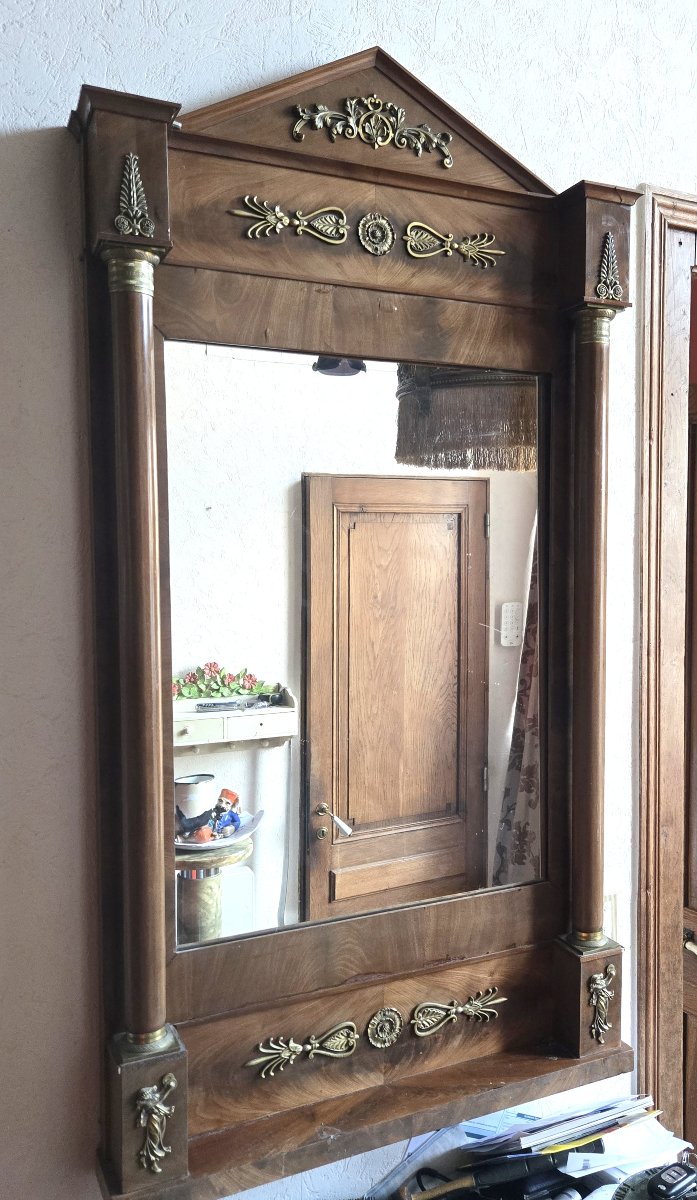 Grand miroir de style Empire / Restauration en acajou et bronzes dorés-photo-1