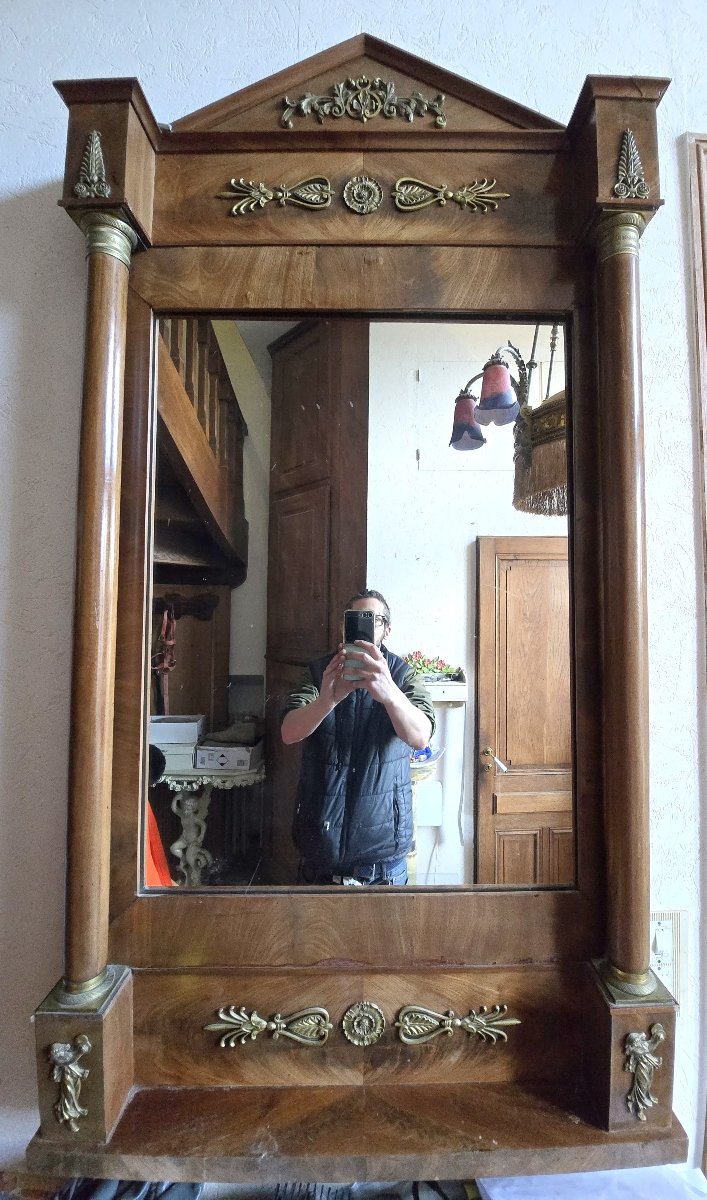 Grand miroir de style Empire / Restauration en acajou et bronzes dorés-photo-2