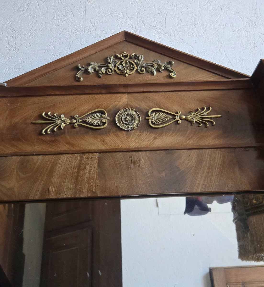 Grand miroir de style Empire / Restauration en acajou et bronzes dorés-photo-3