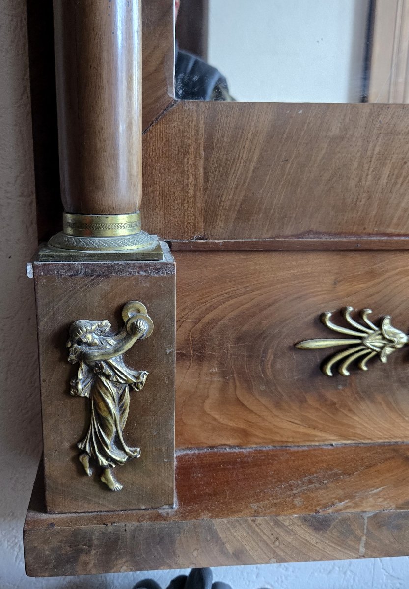 Grand miroir de style Empire / Restauration en acajou et bronzes dorés-photo-5